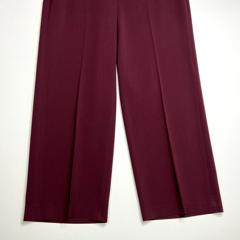Theory Relaxed Wide Leg Crepe Pants Burgundy Womens 12 - Picture 3 of 9